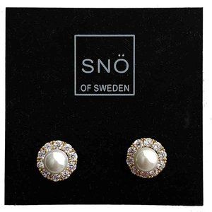 Sno of Sweden Faux Pearl and Crystal Earrings White Clear Gold